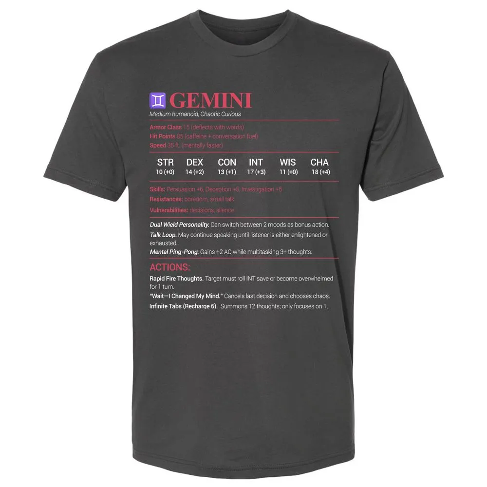 Gemini Stats Premium Unisex T-Shirt - Heavy Metal - 8