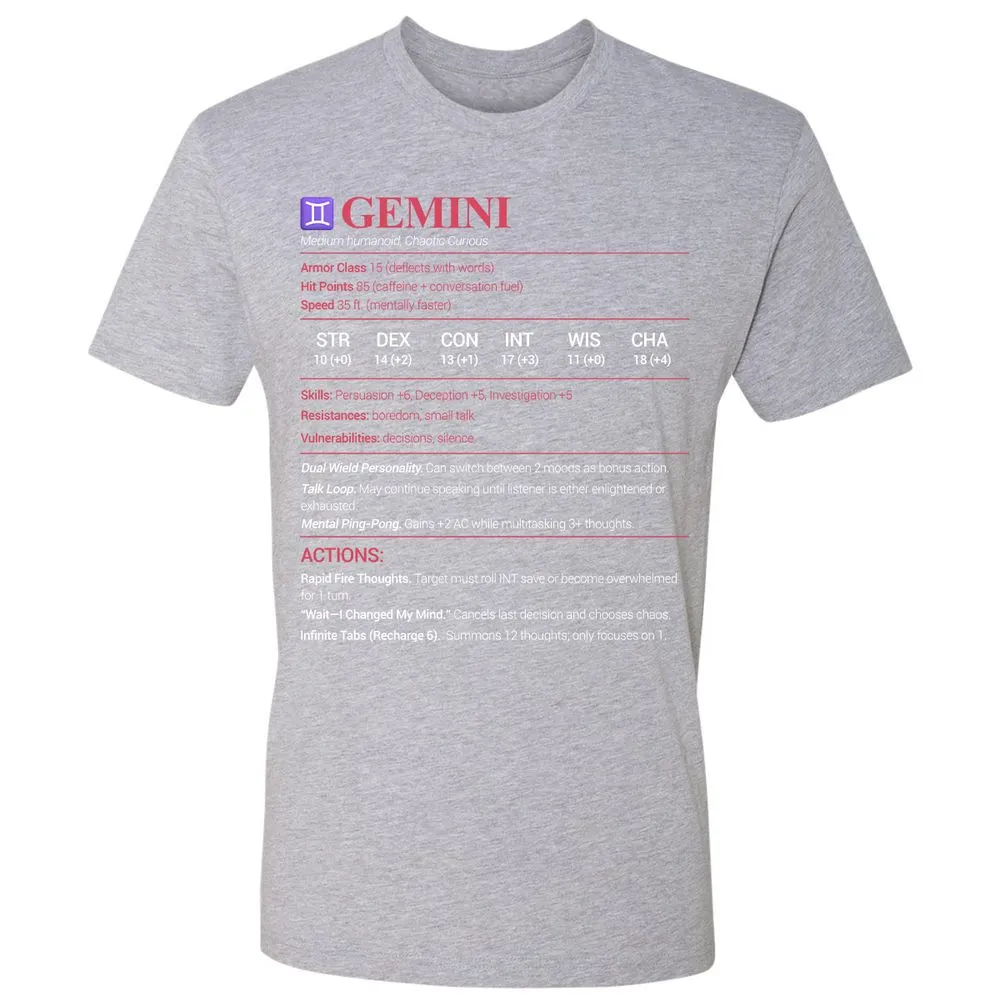 Gemini Stats Premium Unisex T-Shirt - Heather Grey - 9