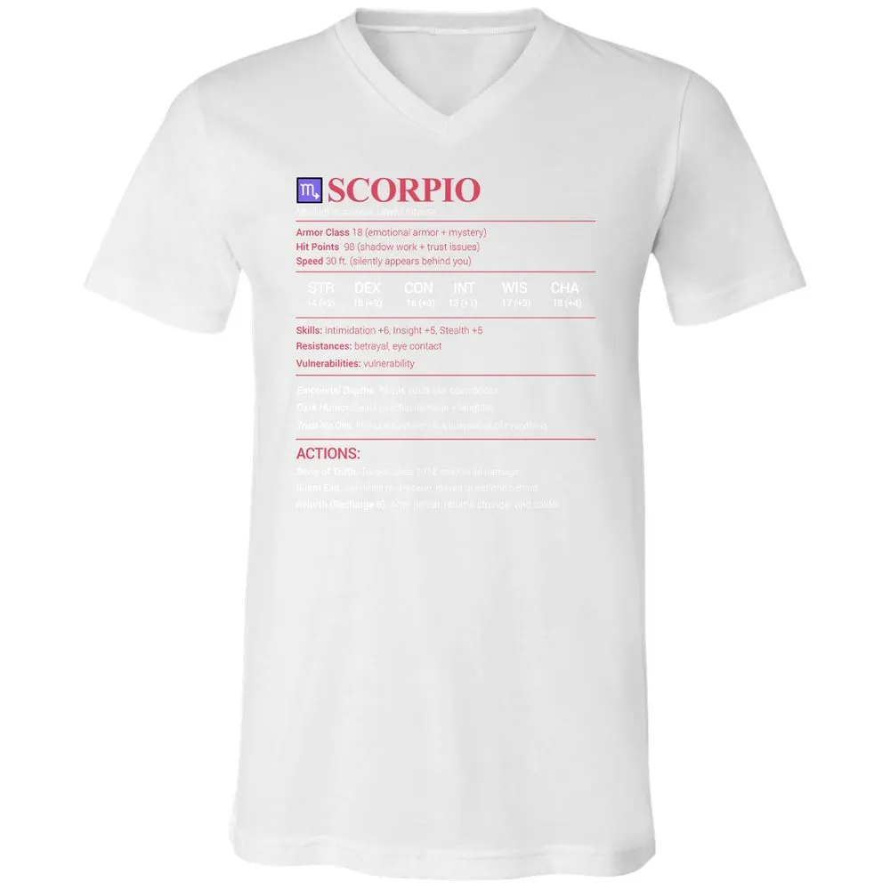 Scorpio Stats Unisex V-Neck T-Shirt - White - 5