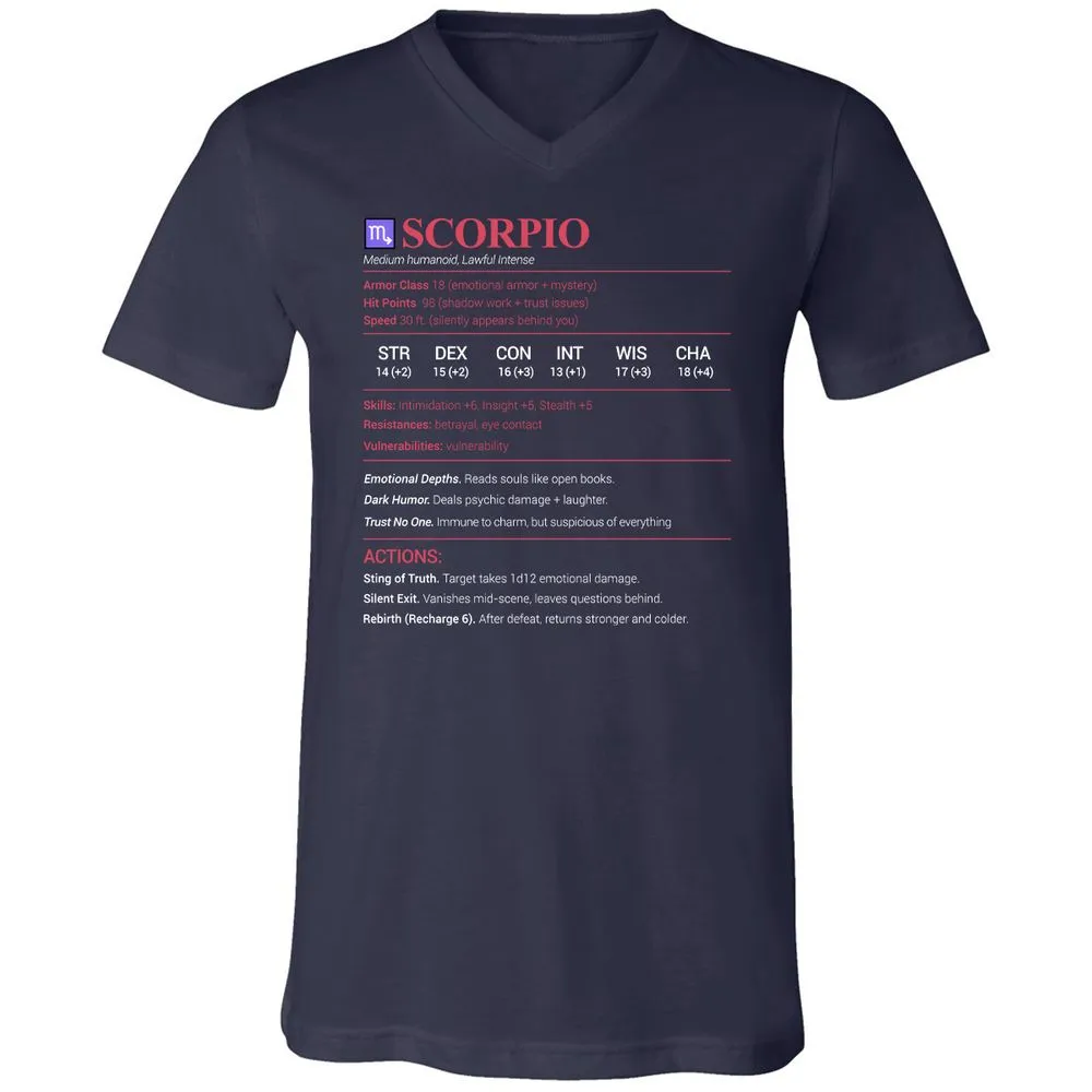 Scorpio Stats Unisex V-Neck T-Shirt - Navy - 2
