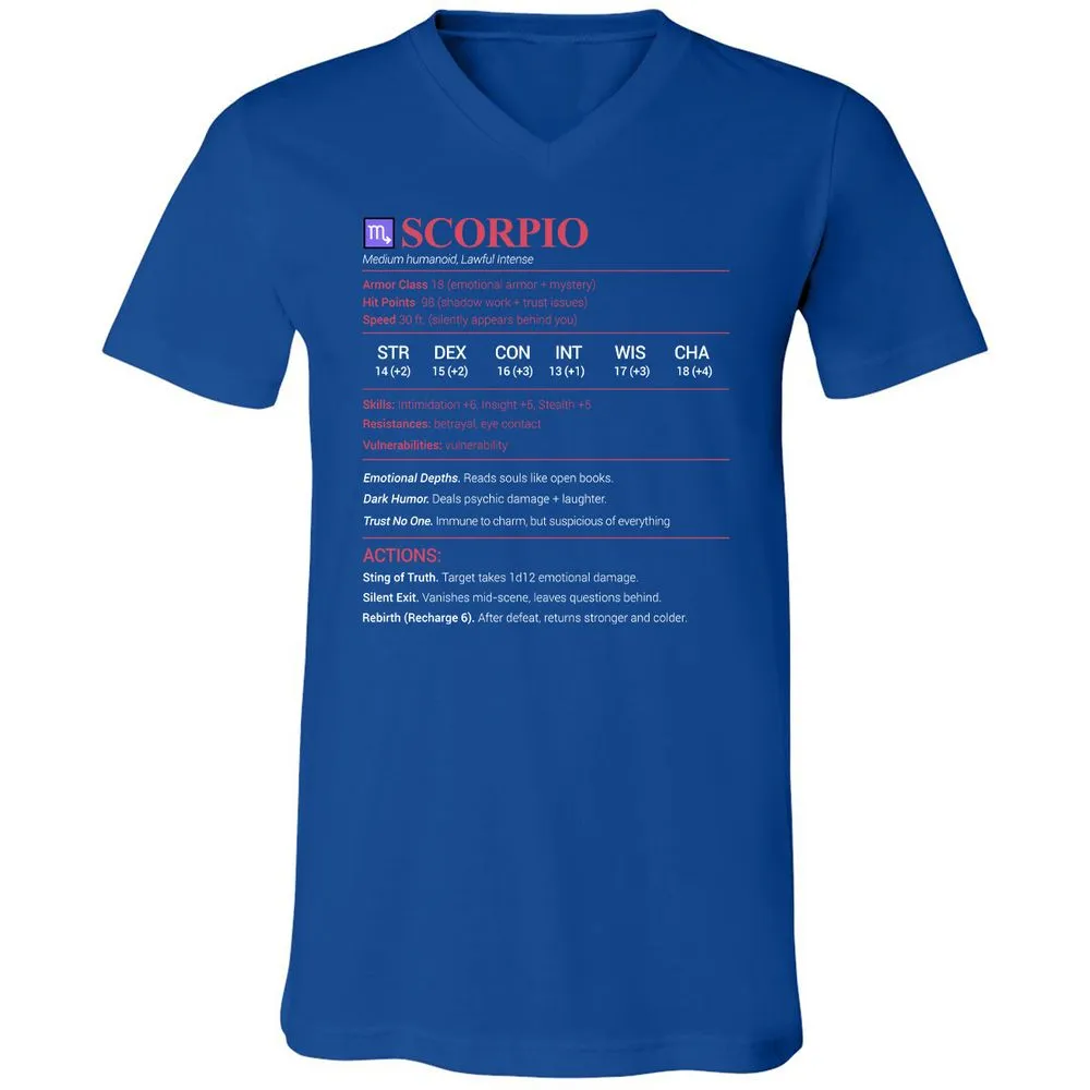 Scorpio Stats Unisex V-Neck T-Shirt - True Royal - 4