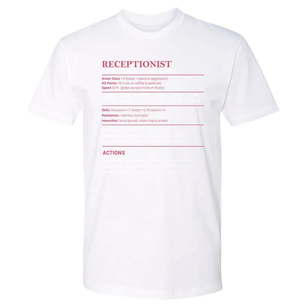 Receptionist Stats Premium Unisex T-Shirt - White - 4