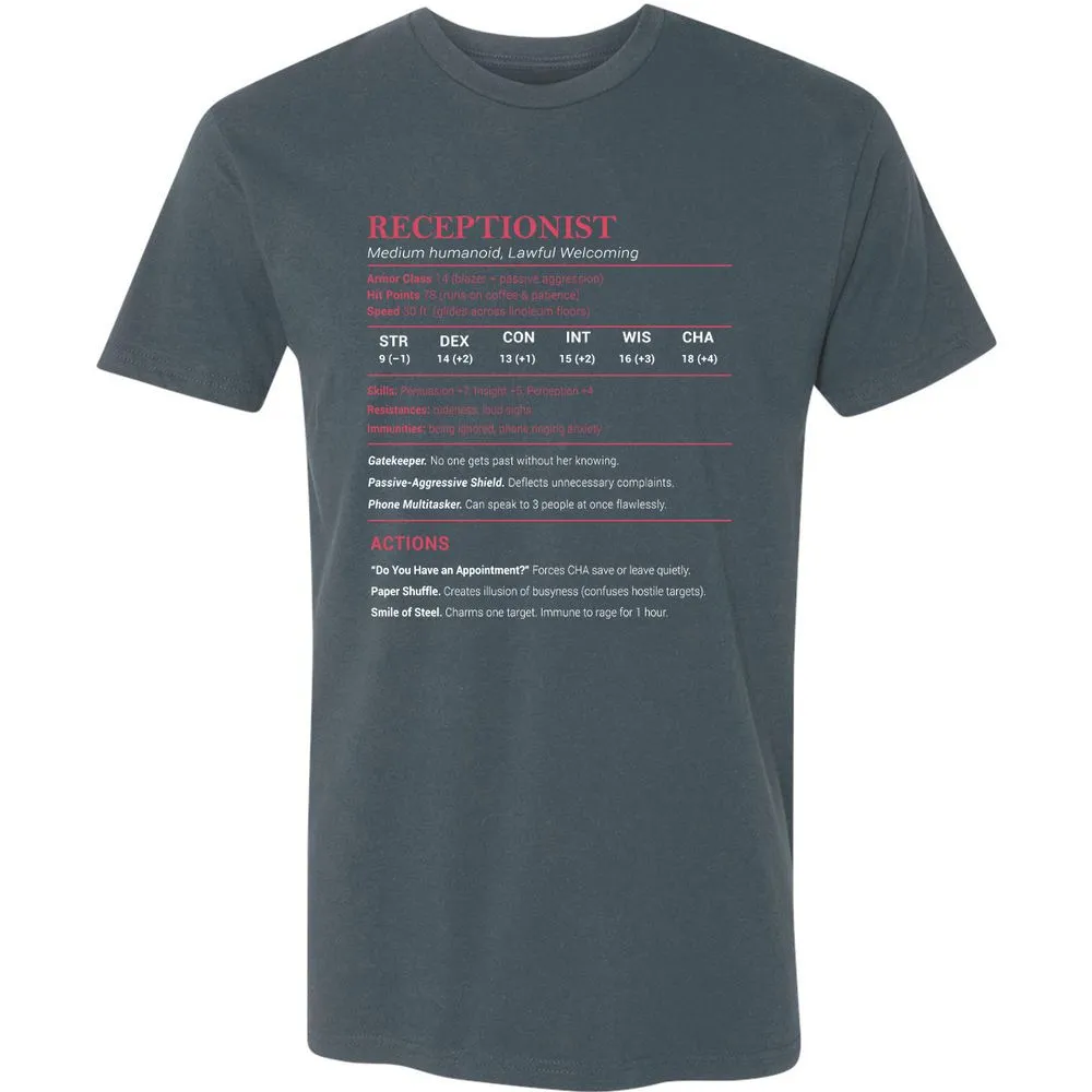 Receptionist Stats Premium Unisex T-Shirt - Indigo - 15
