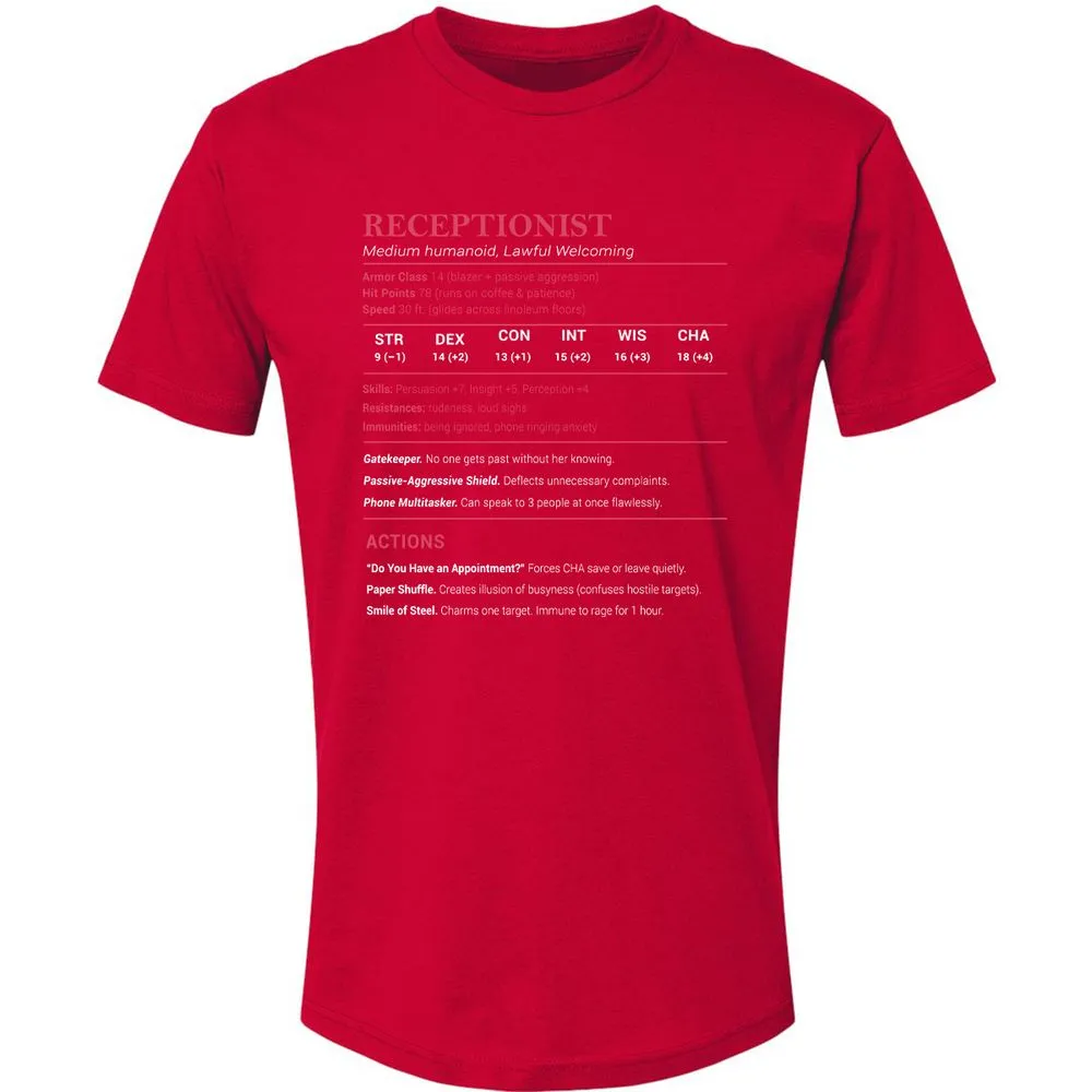 Receptionist Stats Premium Unisex T-Shirt - Red - 6