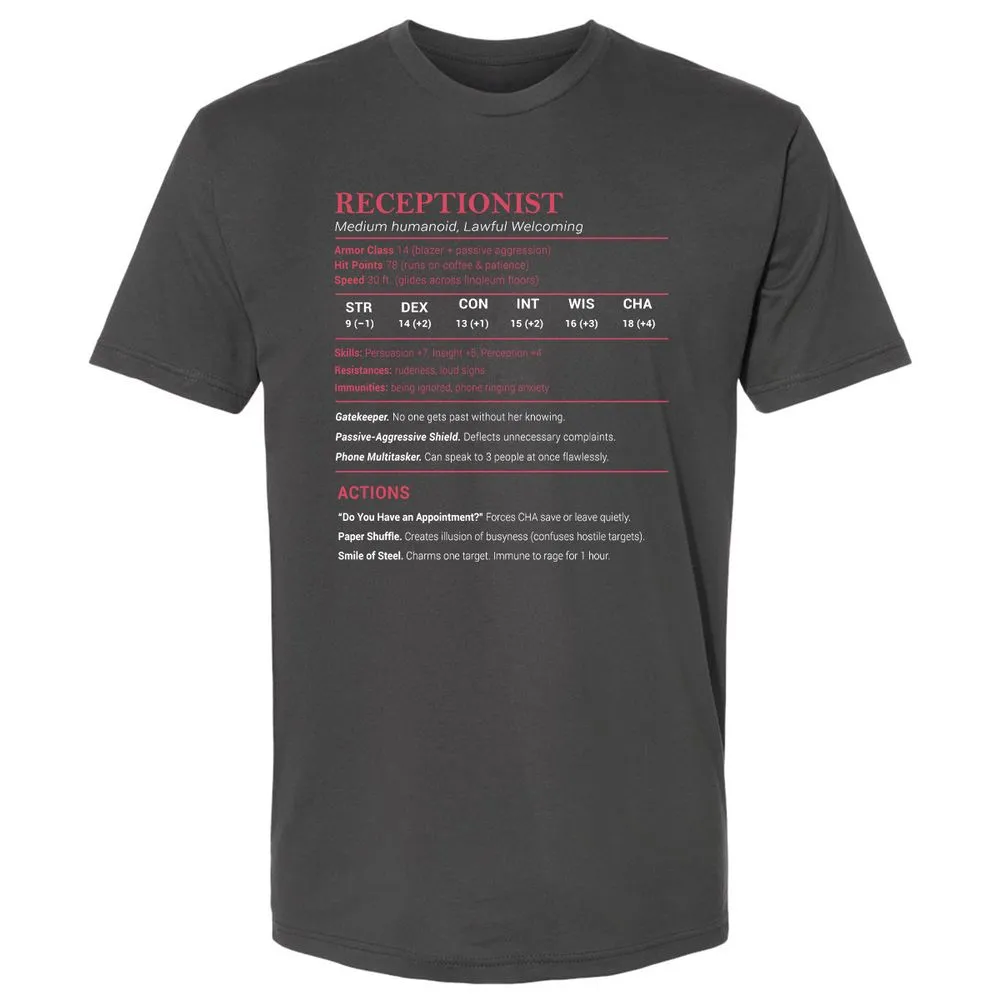 Receptionist Stats Premium Unisex T-Shirt - Heavy Metal - 8