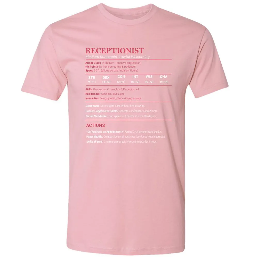 Receptionist Stats Premium Unisex T-Shirt - Light Pink - 3