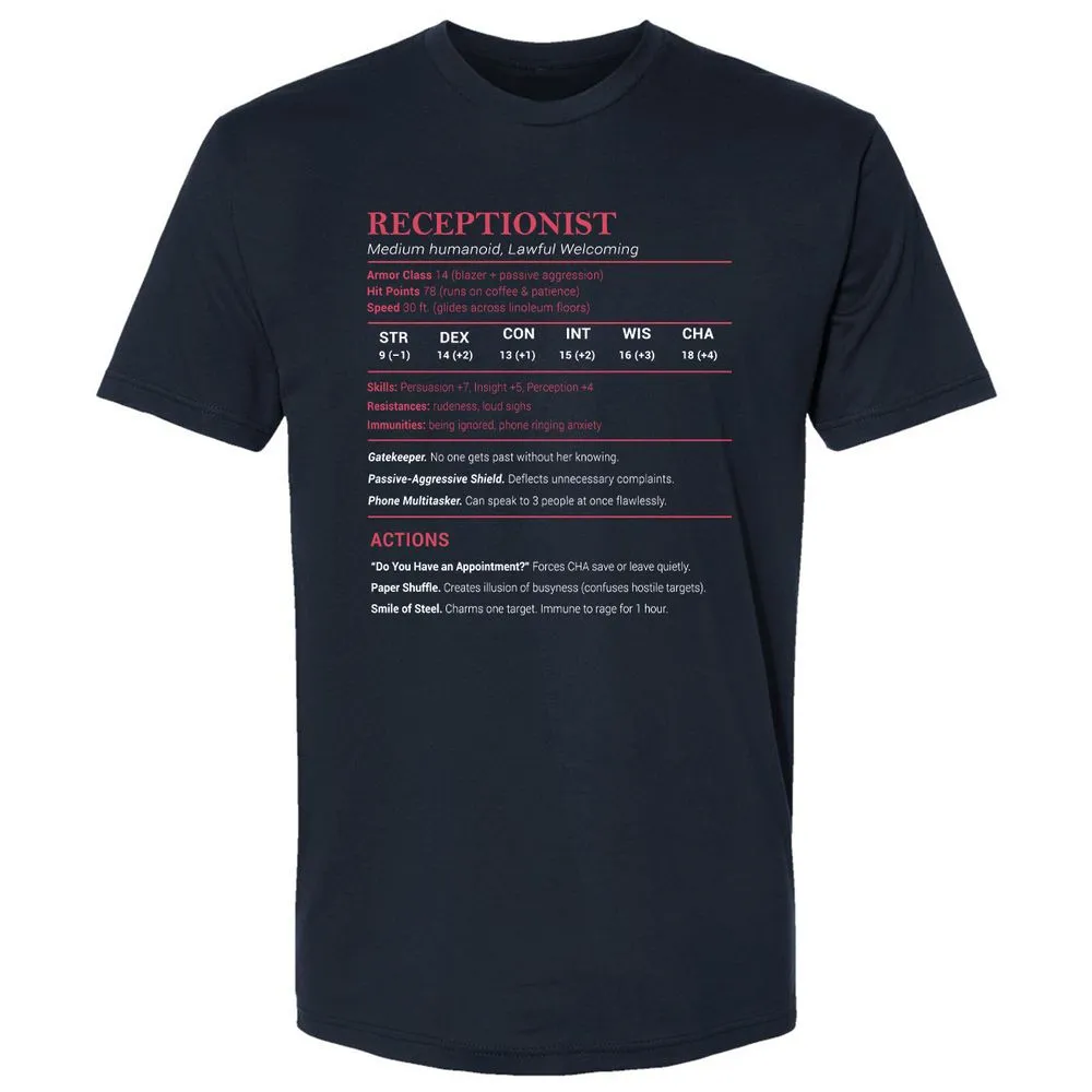 Receptionist Stats Premium Unisex T-Shirt - Midnight Navy - 2