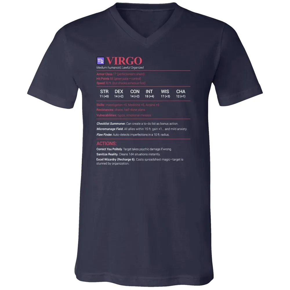 Virgo Stats Unisex V-Neck T-Shirt - Navy - 2