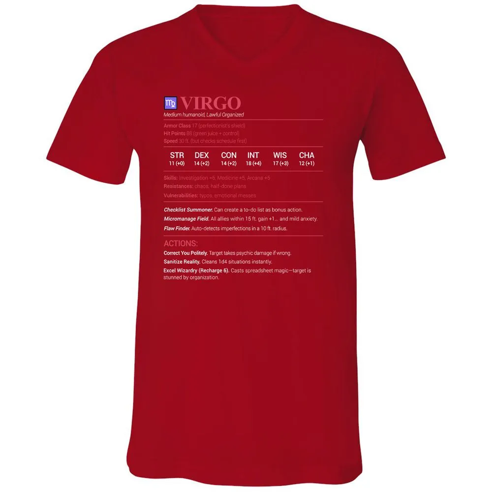 Virgo Stats Unisex V-Neck T-Shirt - Red - 3