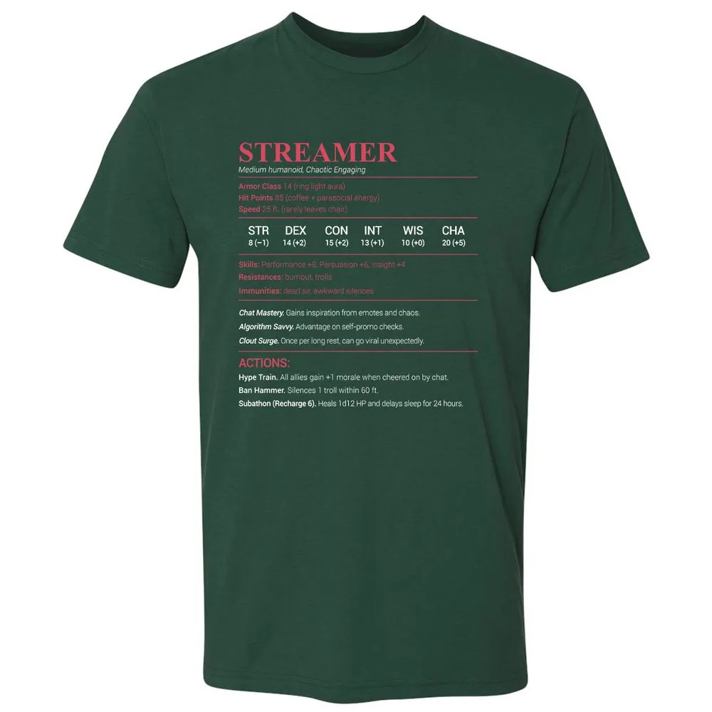 Streamer Stats Premium Unisex T-Shirt - Forest Green - 13