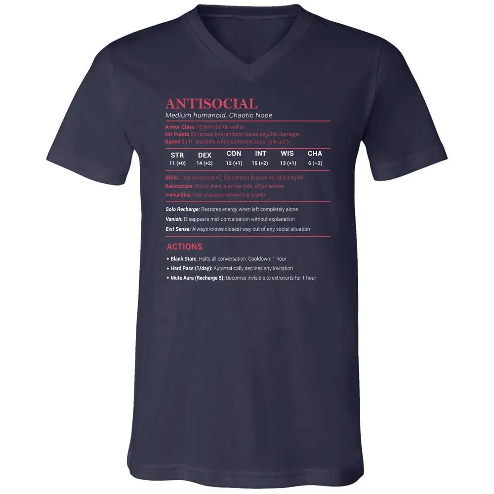 Antisocial Stats Unisex V-Neck T-Shirt - Navy - 2