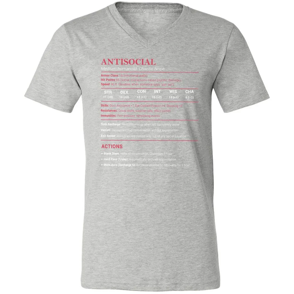 Antisocial Stats Unisex V-Neck T-Shirt - Athletic Heather - 7