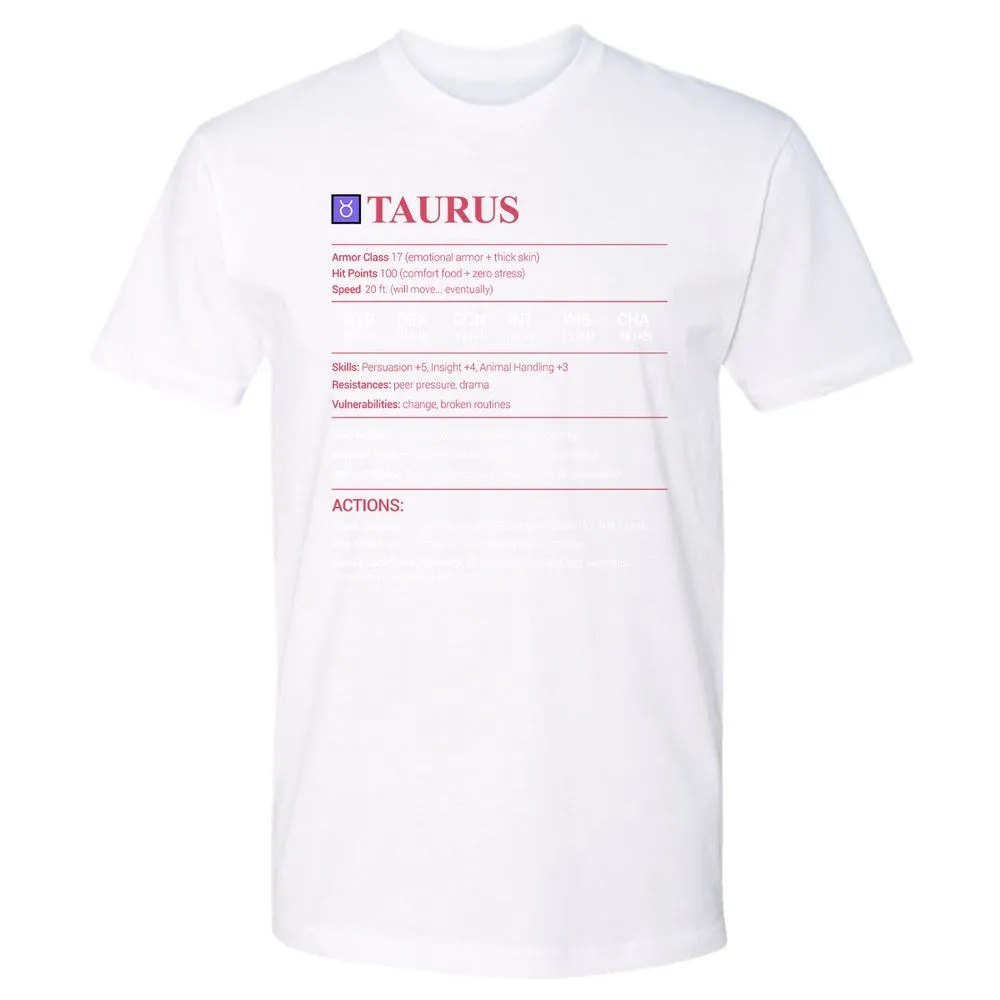 Taurus Stats Premium Unisex T-Shirt - White - 4