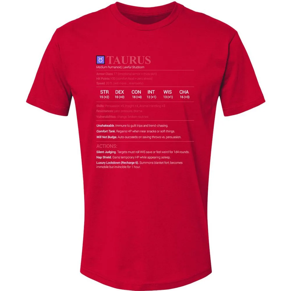 Taurus Stats Premium Unisex T-Shirt - Red - 6