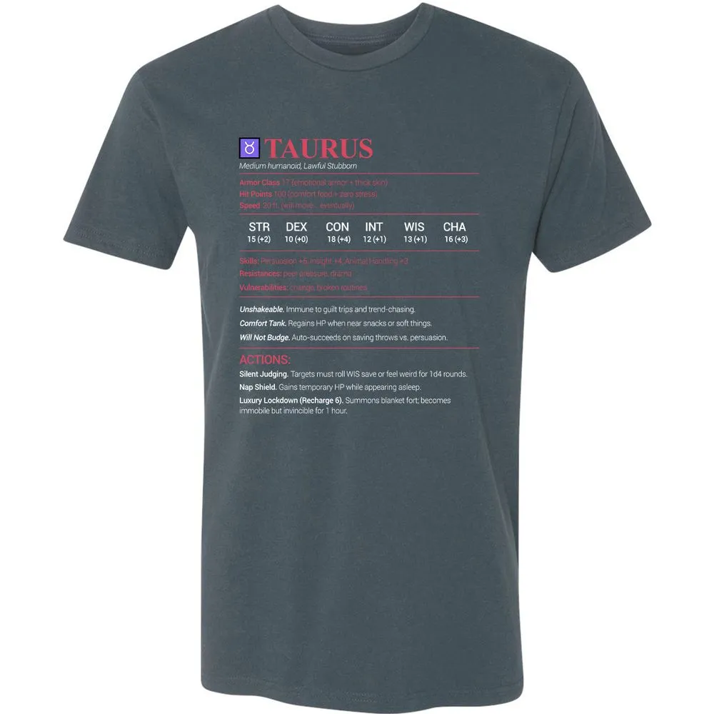 Taurus Stats Premium Unisex T-Shirt - Indigo - 15