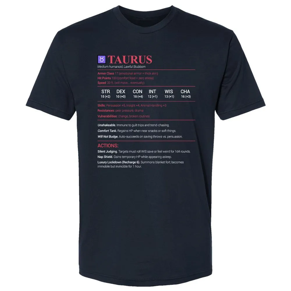 Taurus Stats Premium Unisex T-Shirt - Midnight Navy - 2