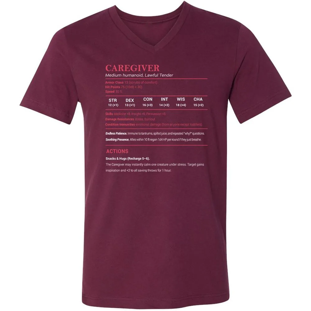 Caregiver Stats Unisex V-Neck T-Shirt - Maroon - 6