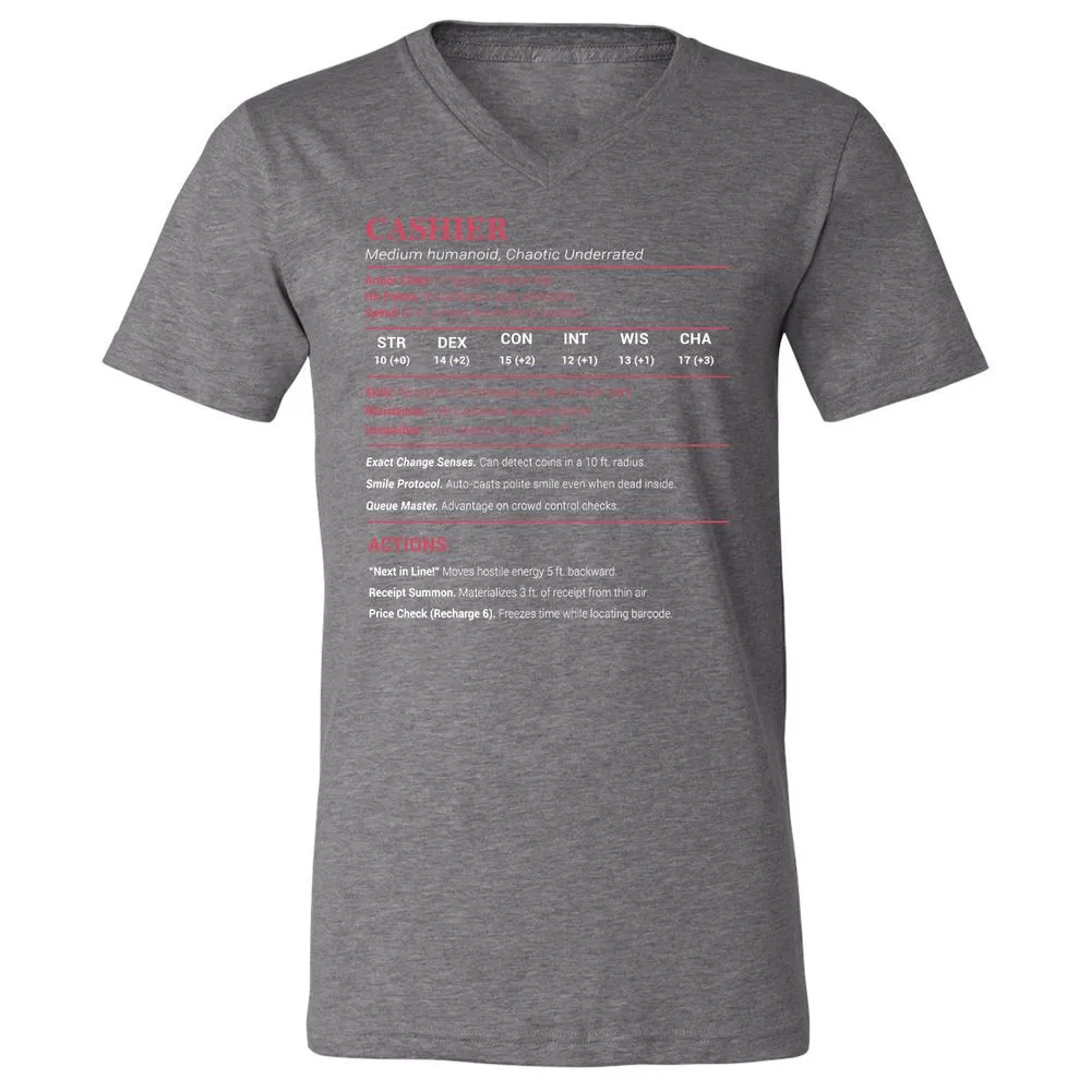 Cashier Stats Unisex V-Neck T-Shirt - Deep Heather - 13