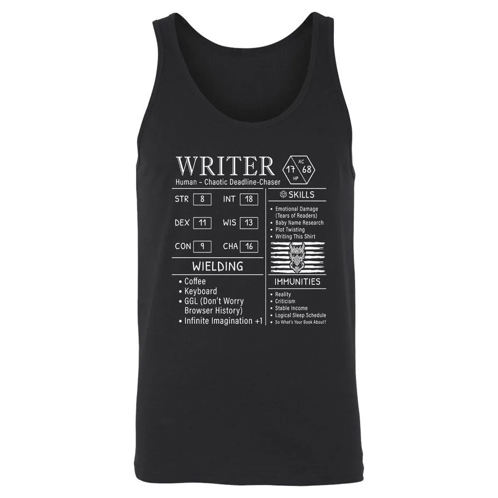 Writer Stats New Unisex Jersey Tank - Black - 1