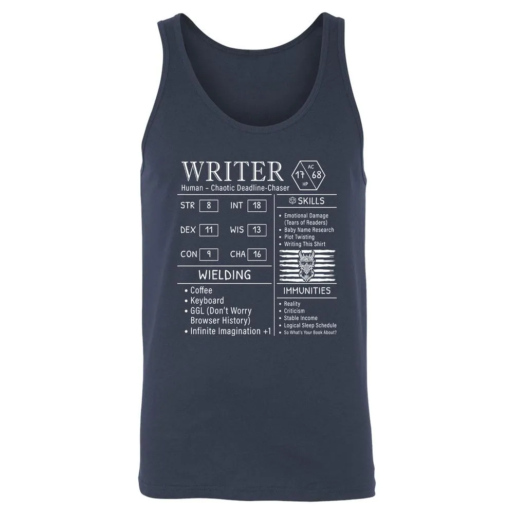 Writer Stats New Unisex Jersey Tank - Navy - 2
