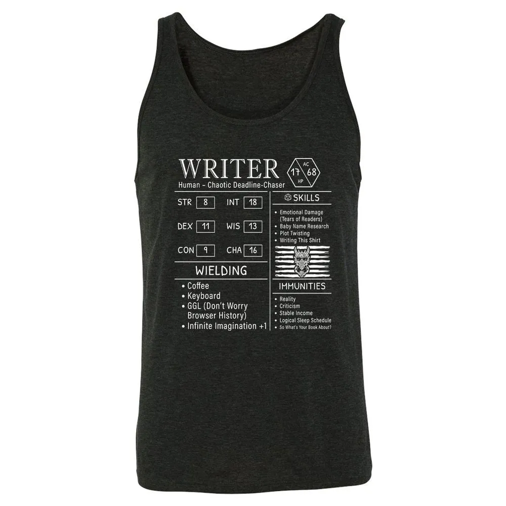 Writer Stats New Unisex Jersey Tank - Charcoal Black Triblend - 5