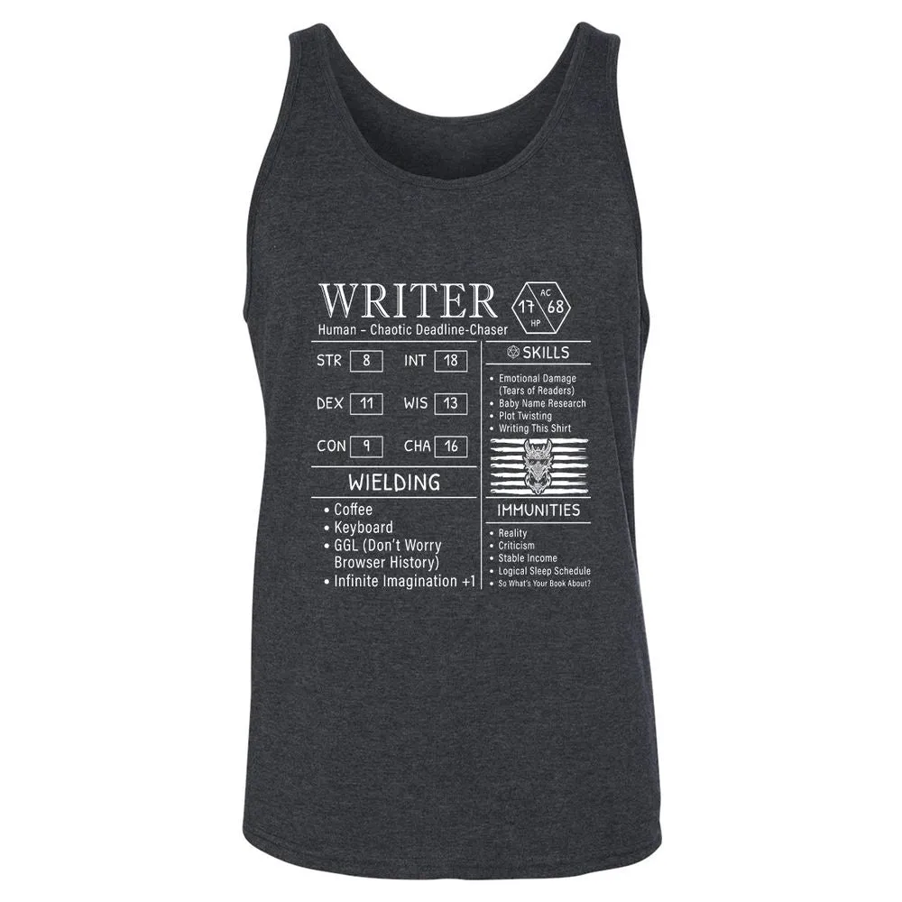 Writer Stats New Unisex Jersey Tank - Dark Grey Heather - 6