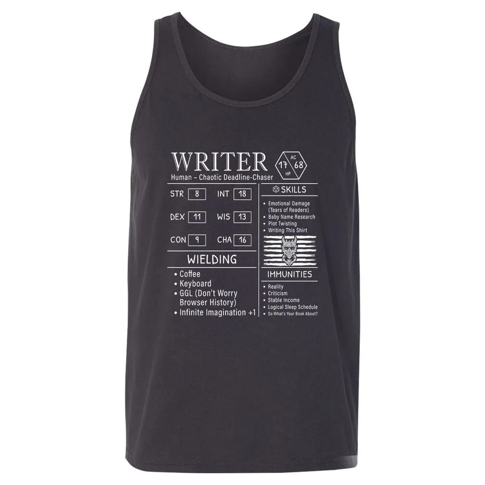 Writer Stats New Unisex Jersey Tank - Dark Grey - 7