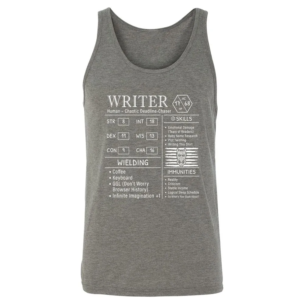 Writer Stats New Unisex Jersey Tank - Grey Triblend - 8