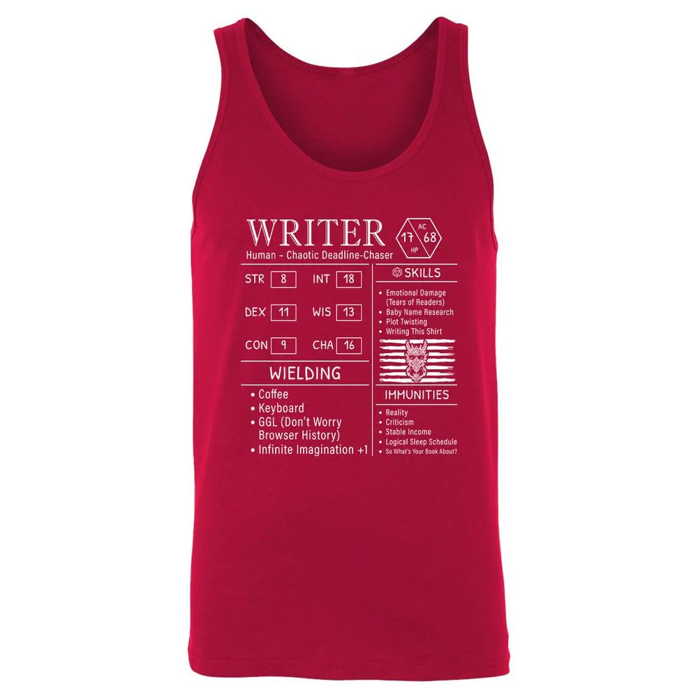 Writer Stats New Unisex Jersey Tank - Red - 11