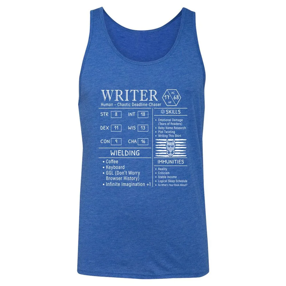 Writer Stats New Unisex Jersey Tank - True Royal Triblend - 12