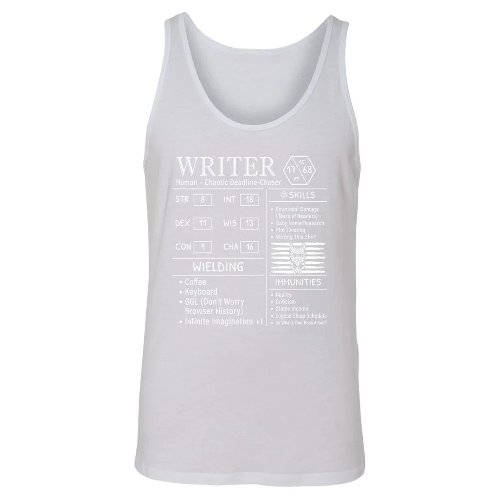 Writer Stats New Unisex Jersey Tank - White - 14