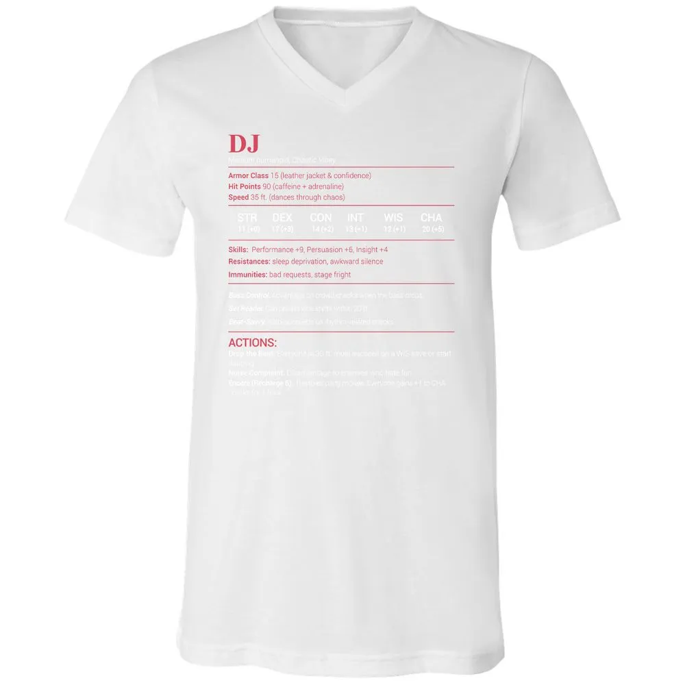 DJ Stats Unisex V-Neck T-Shirt - White - 5