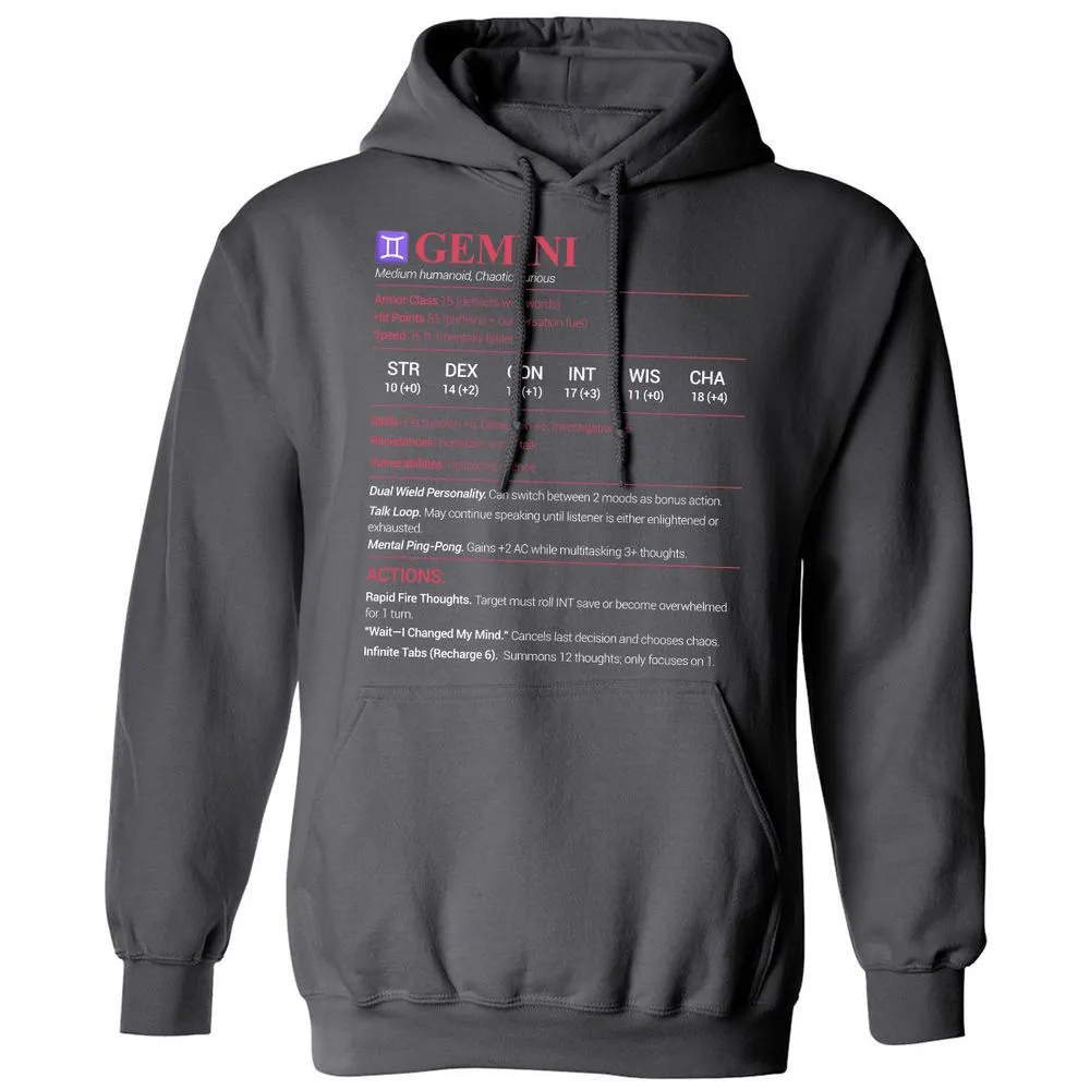 Gemini Stats Classic Unisex Hoodie - Charcoal - 7