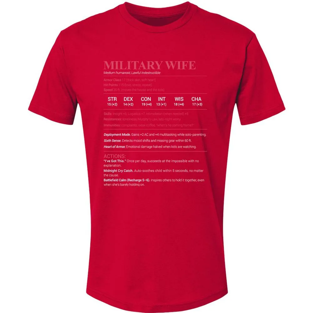 Military Wife Stats Premium Unisex T-Shirt - Red - 6
