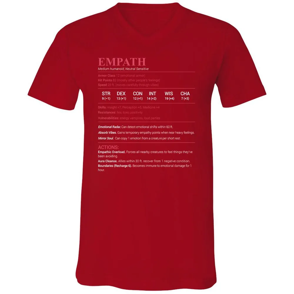 Empath Stats Unisex V-Neck T-Shirt - Red - 3