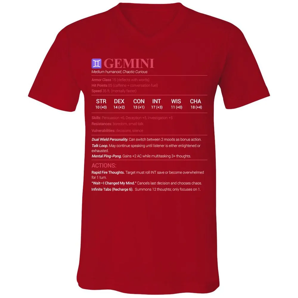 Gemini Stats Unisex V-Neck T-Shirt - Red - 3