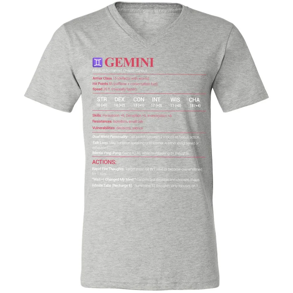 Gemini Stats Unisex V-Neck T-Shirt - Athletic Heather - 7