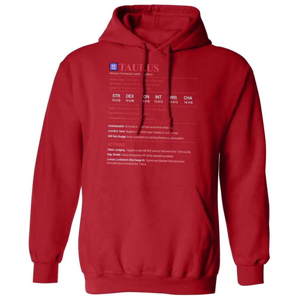 Taurus Stats Classic Unisex Hoodie - Red - 5