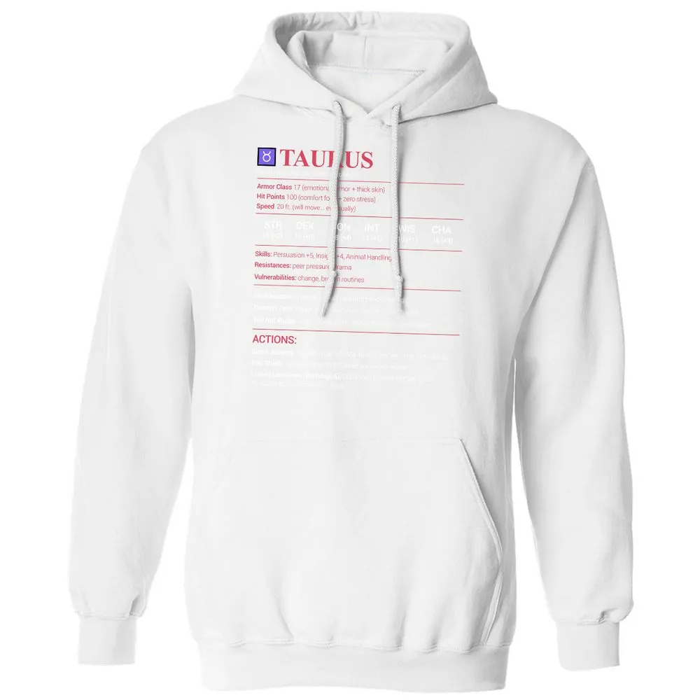 Taurus Stats Classic Unisex Hoodie - White - 11