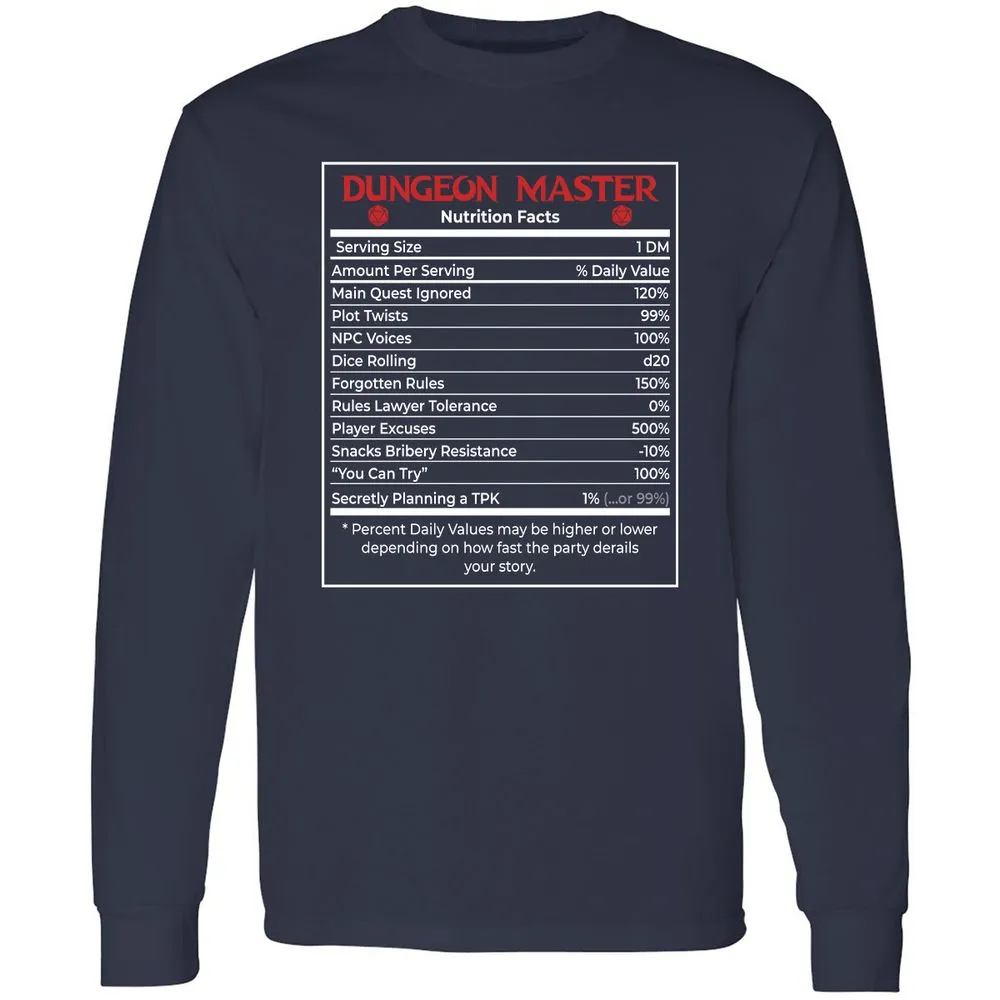 Dungeon Master Nutrition Facts Long Sleeve T-Shirt - Navy - 2