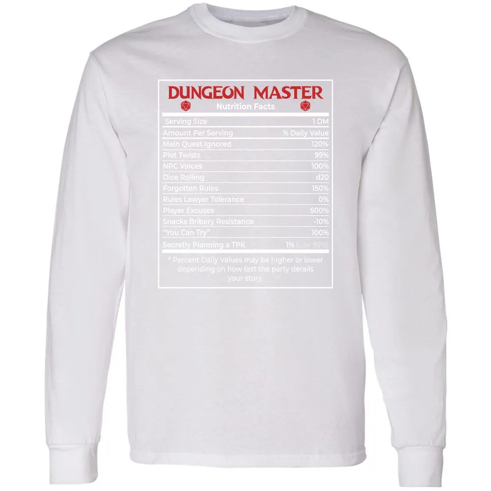 Dungeon Master Nutrition Facts Long Sleeve T-Shirt - White - 5