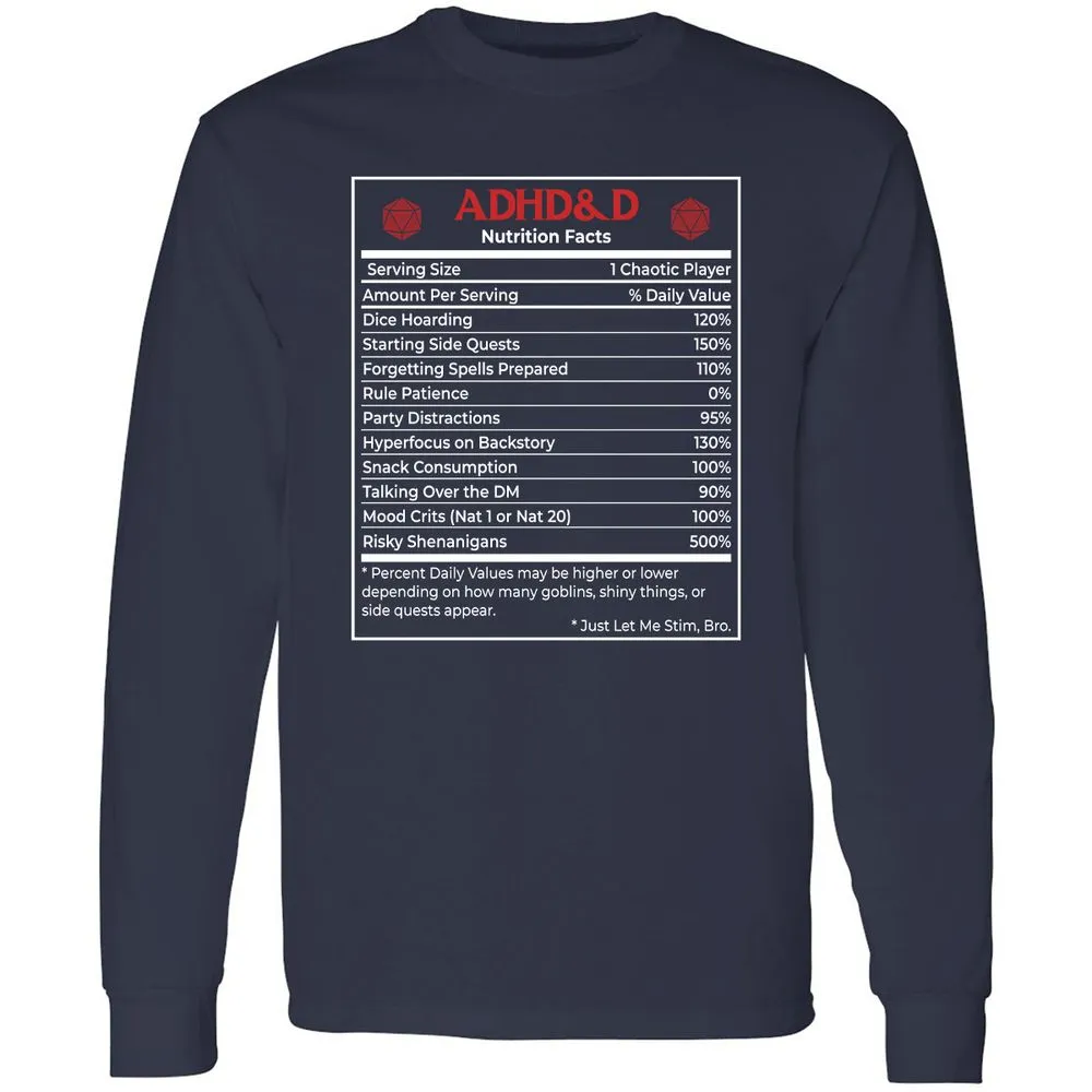 ADHD&D Nutrition Facts Long Sleeve T-Shirt - Navy - 2