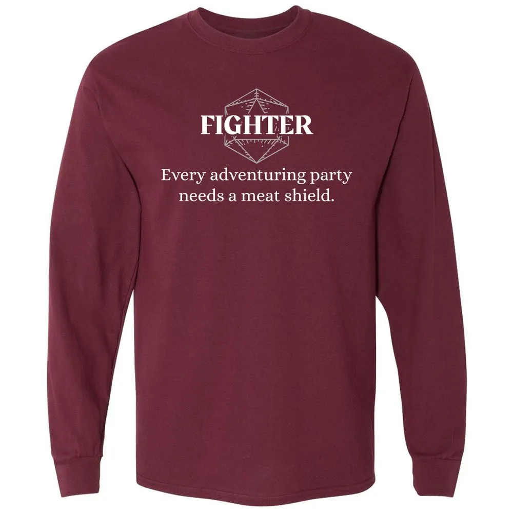 Fighter – Every Party Needs A Meat Shield Long Sleeve T-Shirt - Maroon - 11