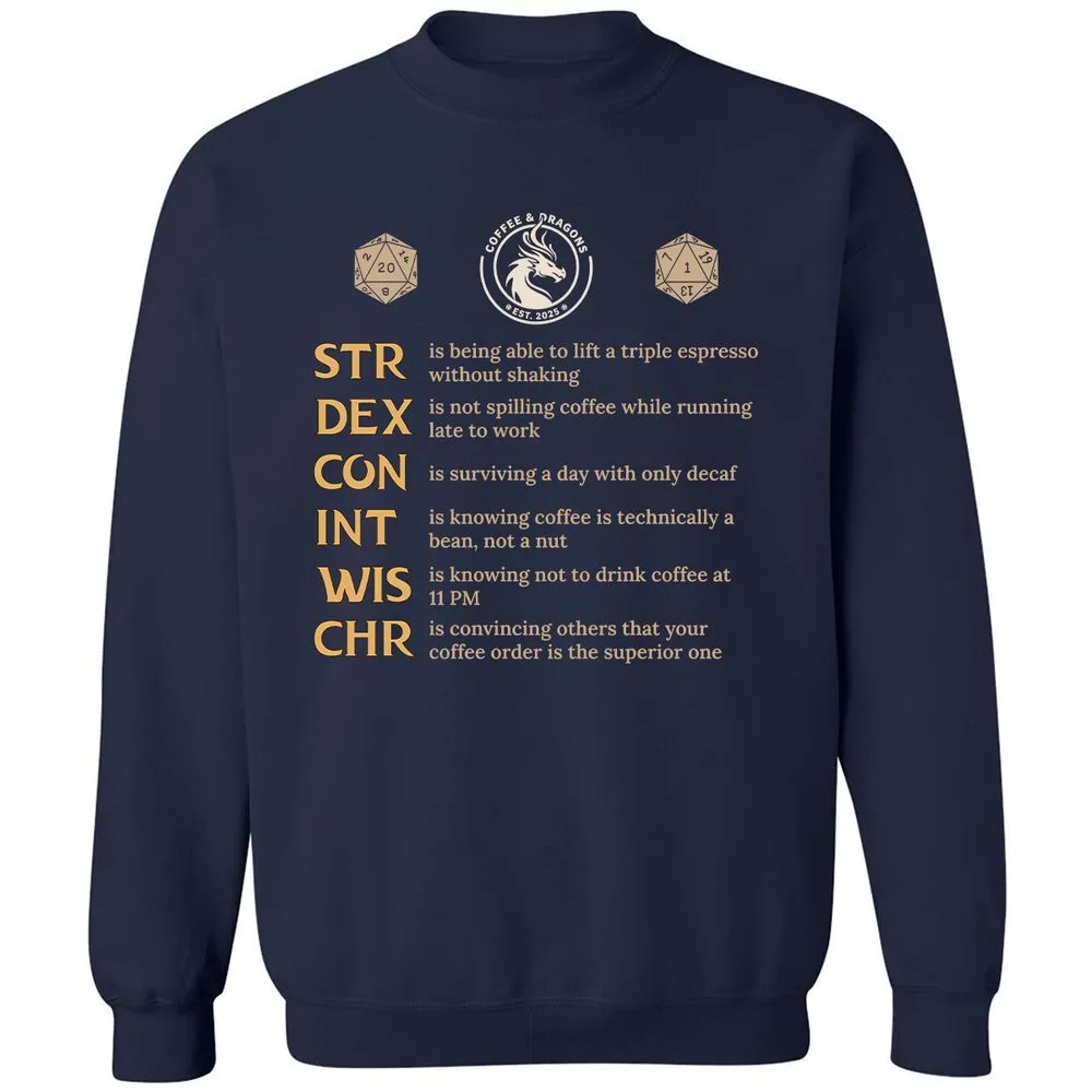 Coffee & Dragons RPG Stats Classic Unisex Sweatshirt - Navy - 2