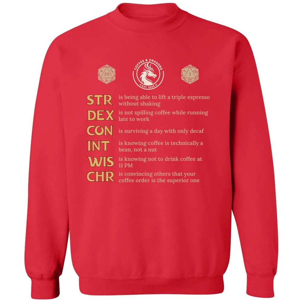 Coffee & Dragons RPG Stats Classic Unisex Sweatshirt - Red - 5