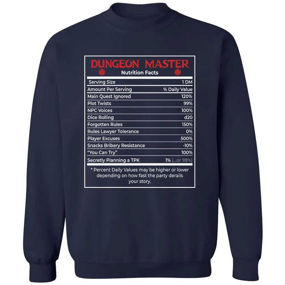 Dungeon Master Nutrition Facts Classic Unisex Sweatshirt - Navy - 2