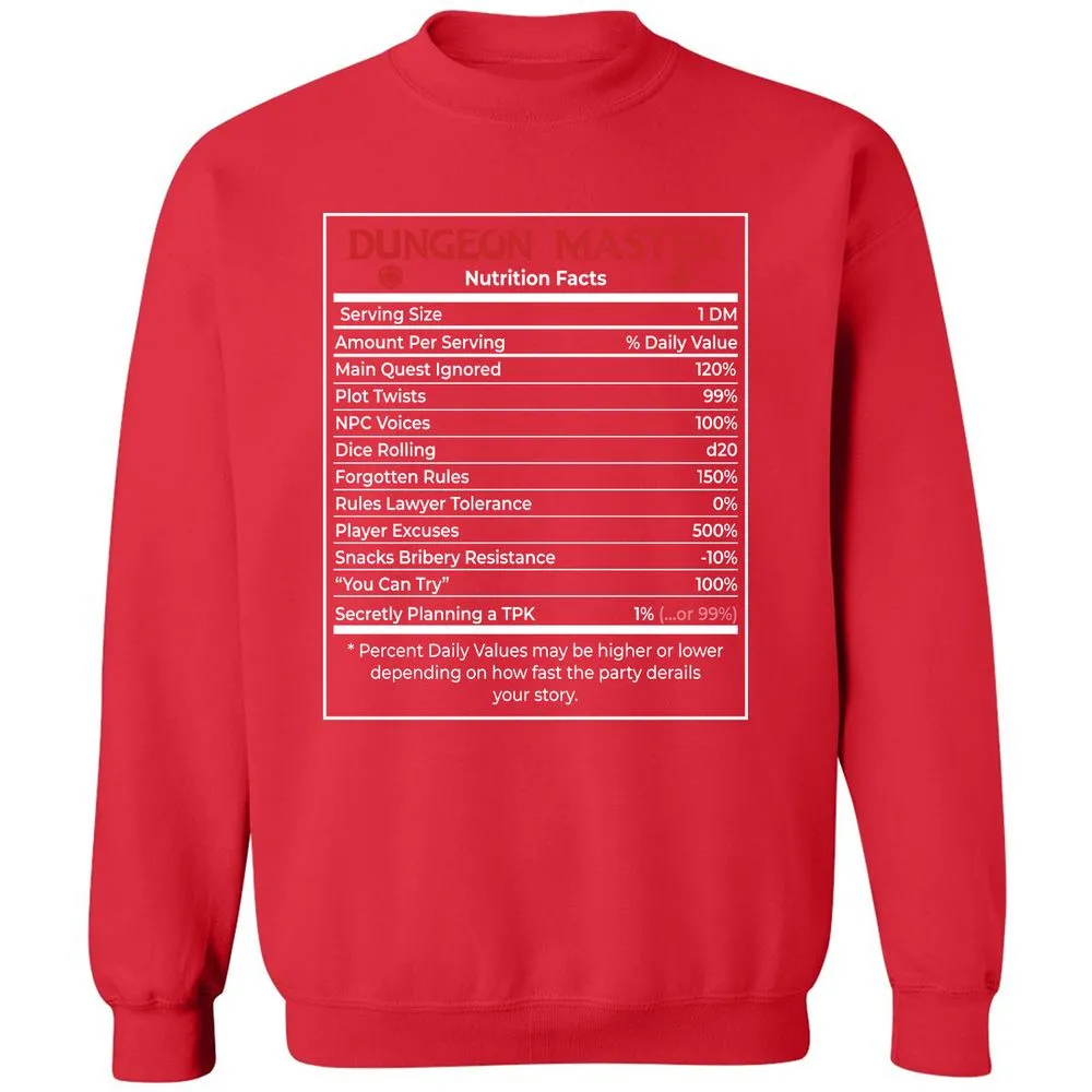 Dungeon Master Nutrition Facts Classic Unisex Sweatshirt - Red - 5