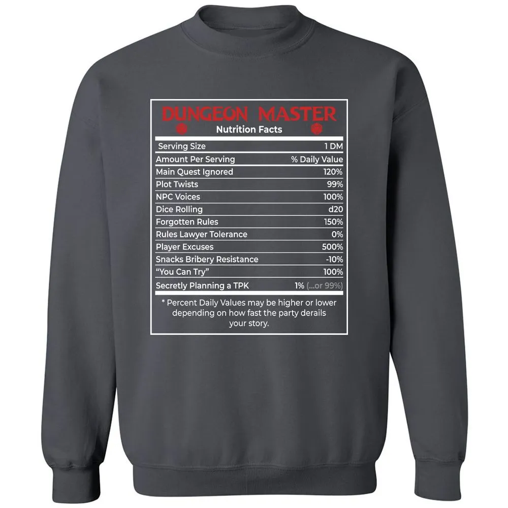 Dungeon Master Nutrition Facts Classic Unisex Sweatshirt - Charcoal - 7