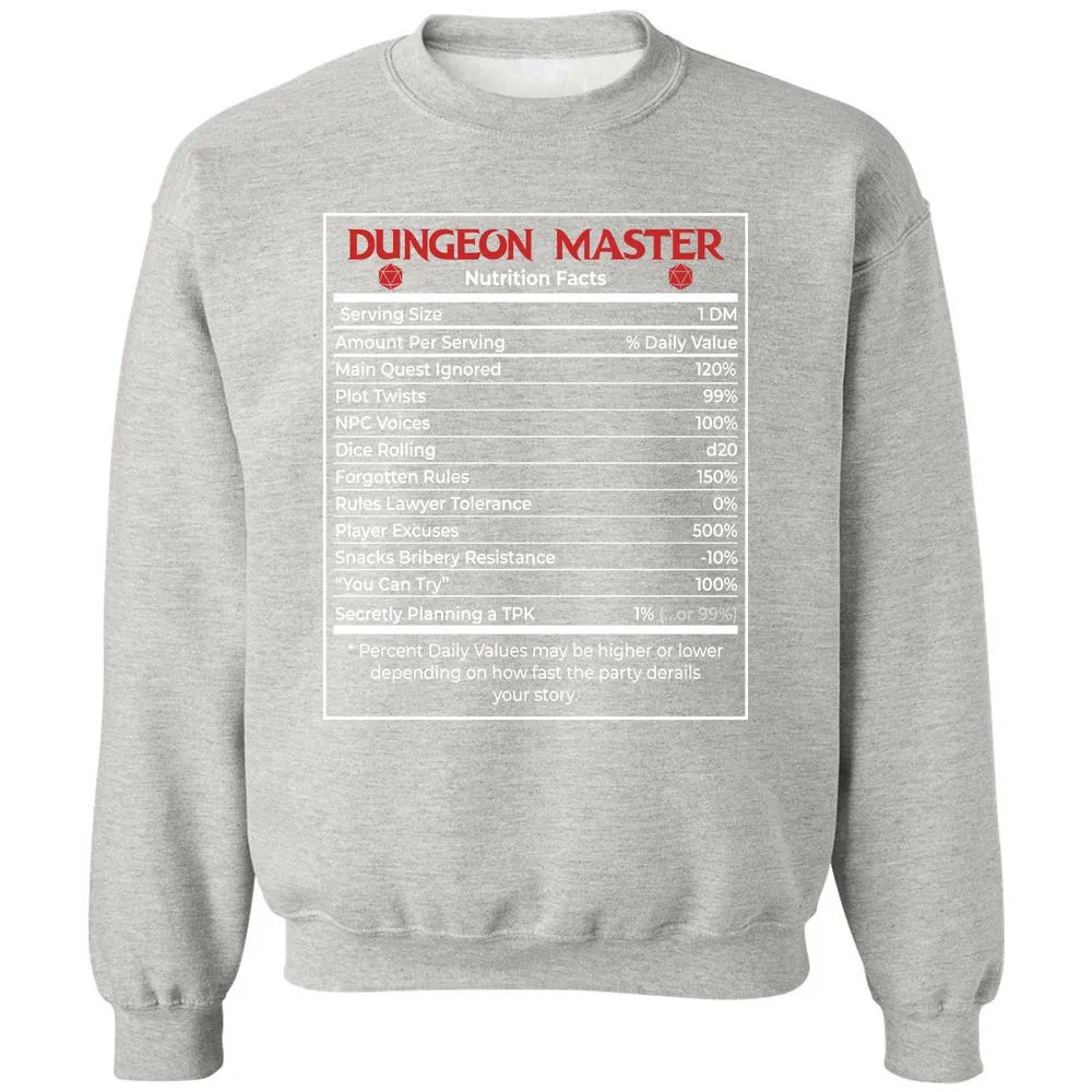 Dungeon Master Nutrition Facts Classic Unisex Sweatshirt - Ash - 8