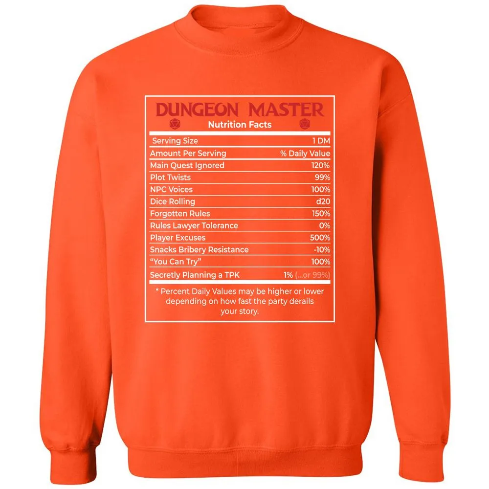 Dungeon Master Nutrition Facts Classic Unisex Sweatshirt - Orange - 10